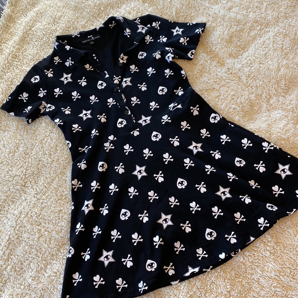 Tokidoki x Dolls Kill Black and White Skull logo Dress